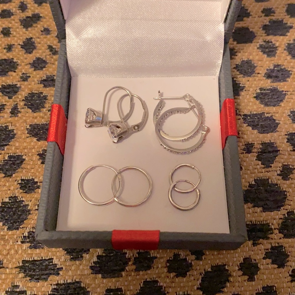 Set of Sterling Silver Hoop/Drop Earrings